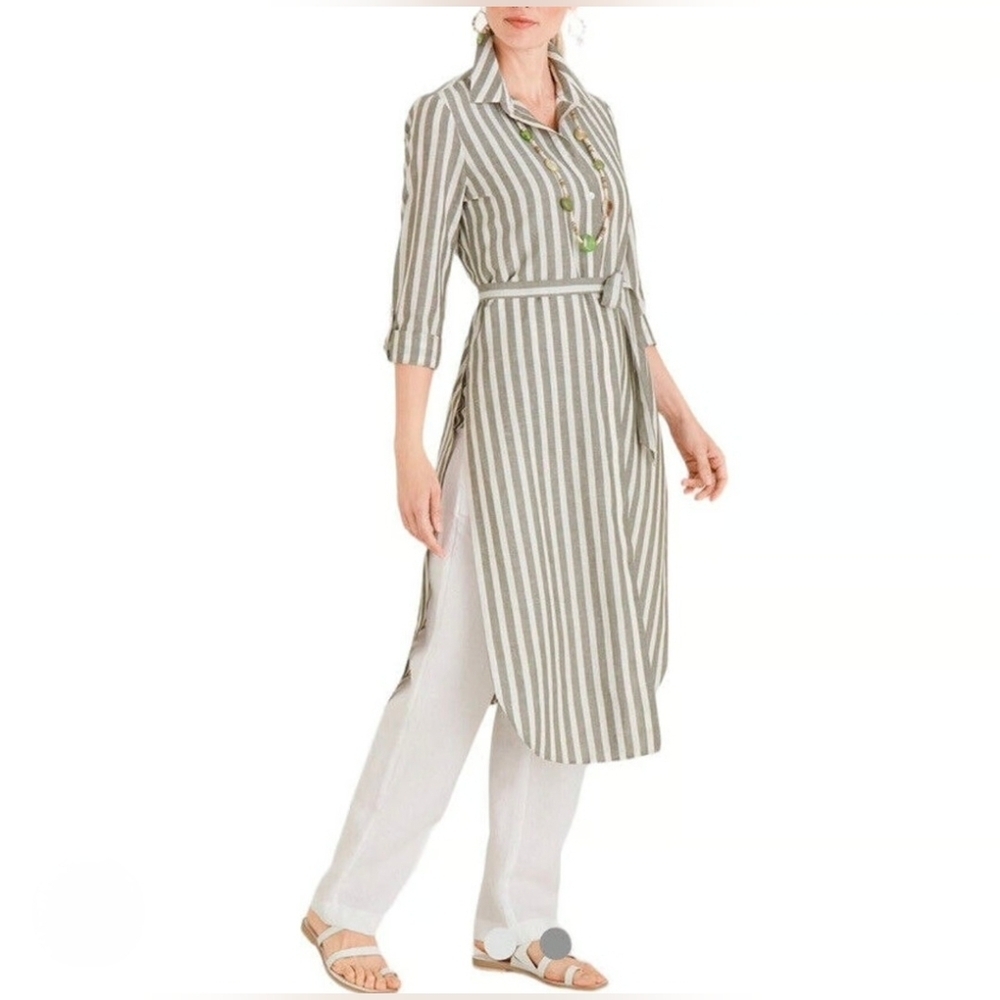 Chico's Striped Button Down Shirt Dress